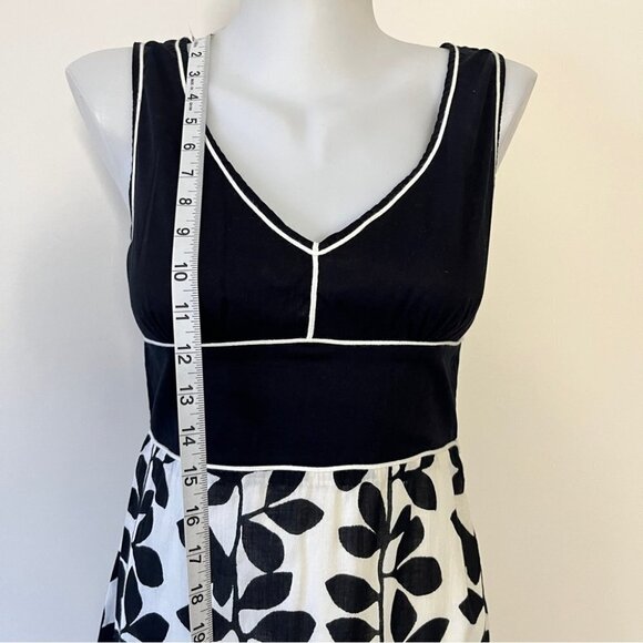 Chaudry KC Midi Dress Cream Black Floral 100% Cotton V Neck Lined Y2K 90s Sz  S - Picture 6 of 16